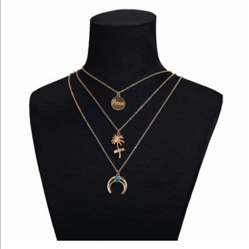 3/$30 NEW! Multilayer Palm Tree Peace Necklace Boho - Picture 2 of 5